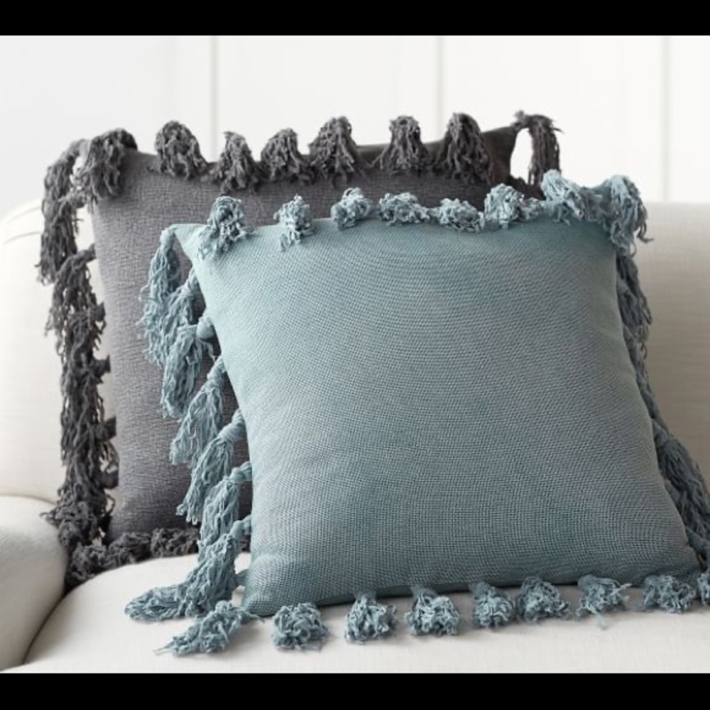 NWT Pottery Barn Tassle Pillow Cover Gray Boho